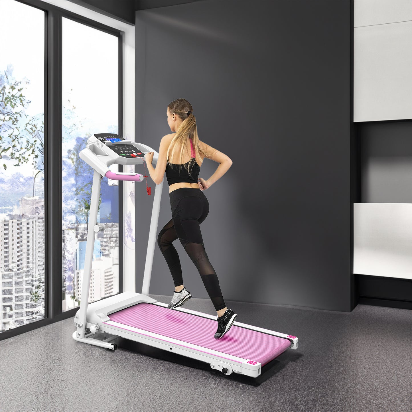 Home Fitness Foldable Treadmill with LED Monitor & Transport Wheels