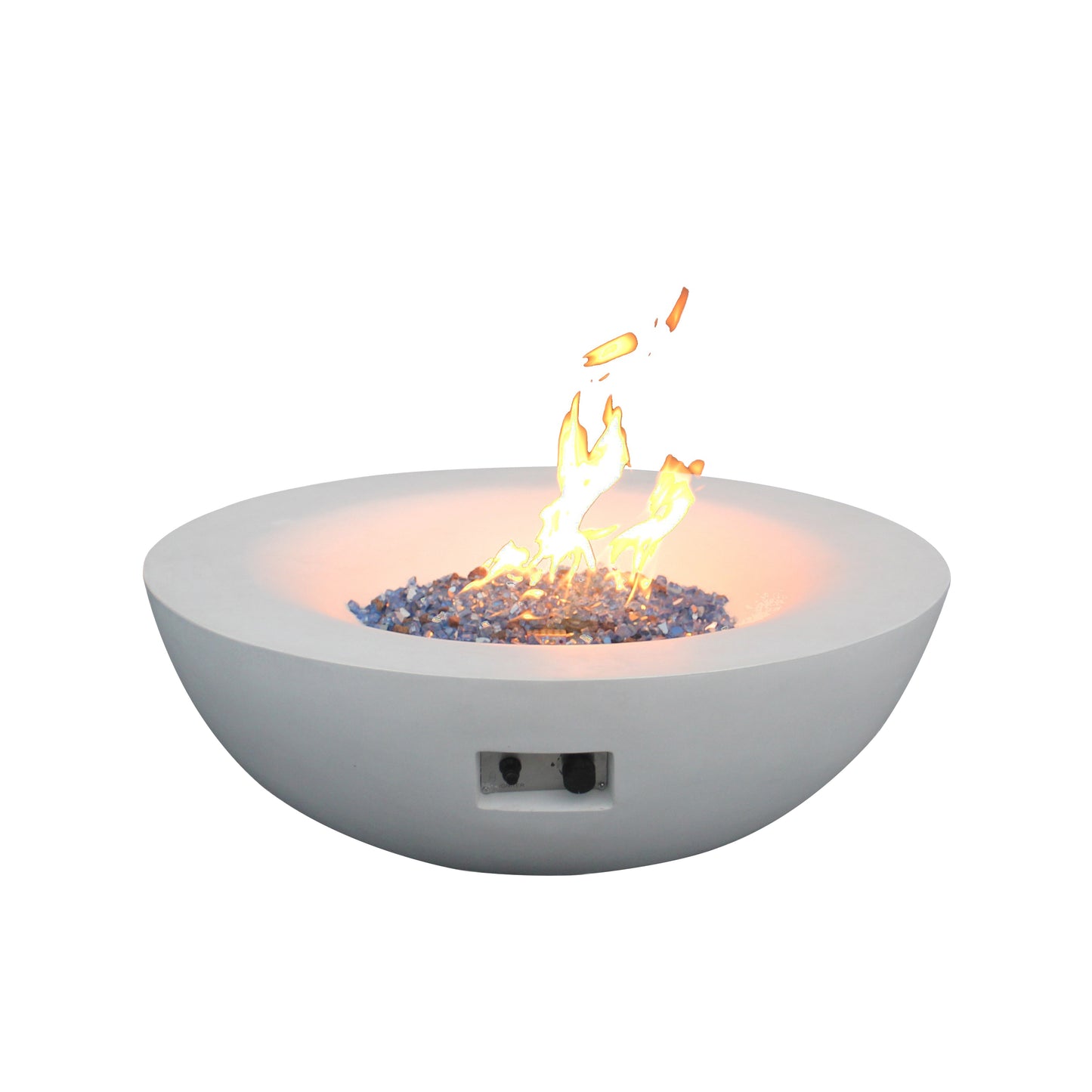 42-Inch Outdoor Propane Fire Pit Bowl – GFRC Concrete Fire Table with Lava Rock & Glass Chips | Antique White