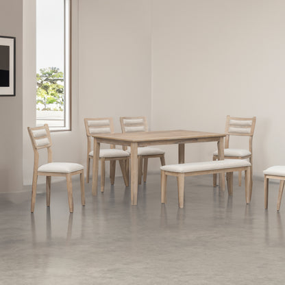 TREXM Classic and Traditional Style 6 - Piece Dining Set, Includes Dining Table, 4 Upholstered Chairs & Bench (Natural Wood Wash）