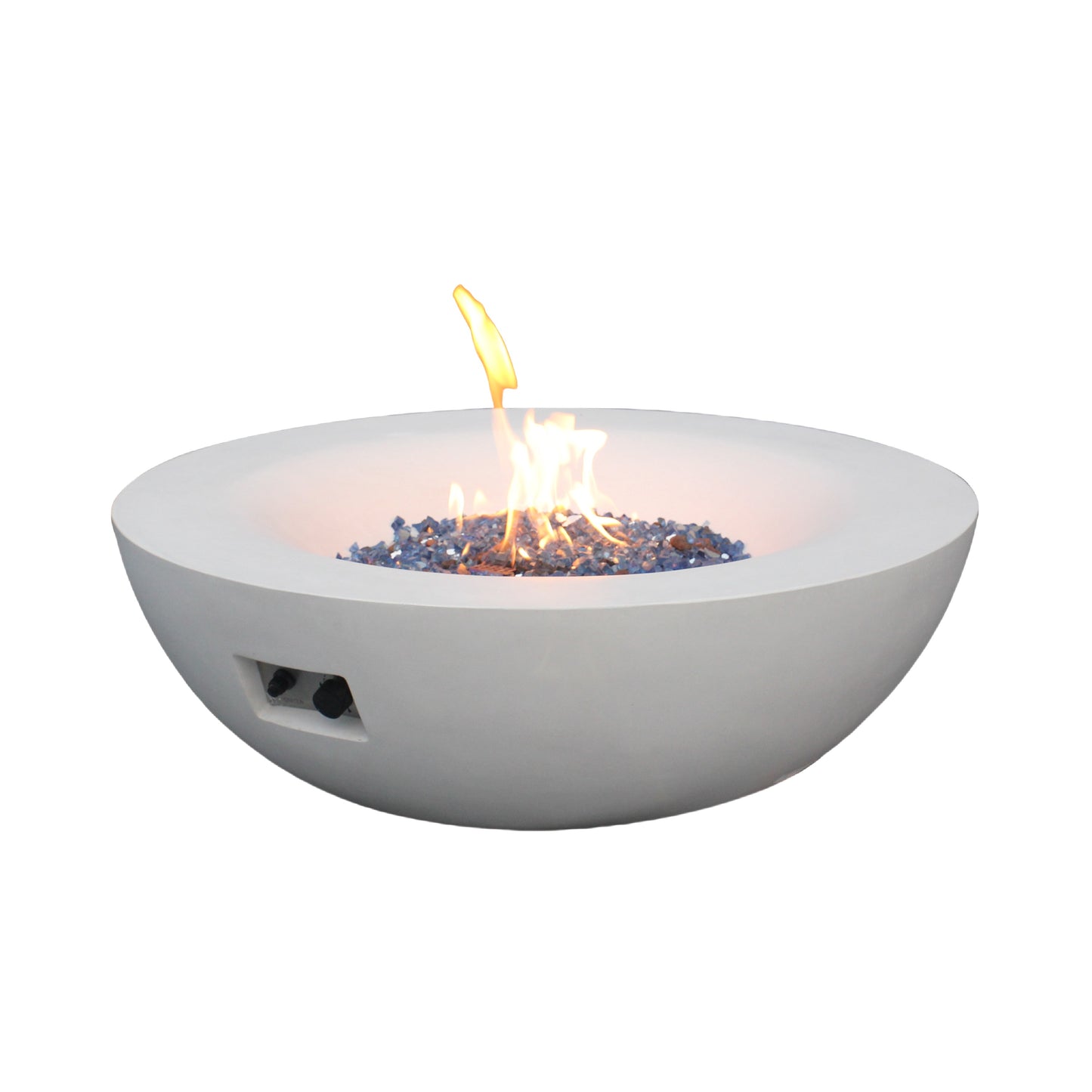 42-Inch Outdoor Propane Fire Pit Bowl – GFRC Concrete Fire Table with Lava Rock & Glass Chips | Antique White