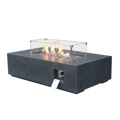 52-Inch Outdoor Propane Fire Pit Table – GFRC Concrete Rectangle Fire Table with Wind Guard | Dark Gray