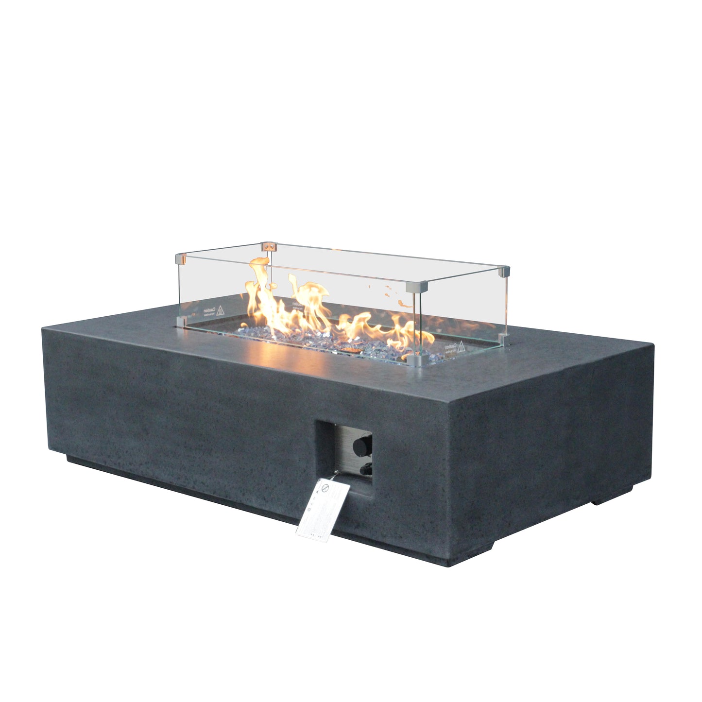 52-Inch Outdoor Propane Fire Pit Table – GFRC Concrete Rectangle Fire Table with Wind Guard | Dark Gray