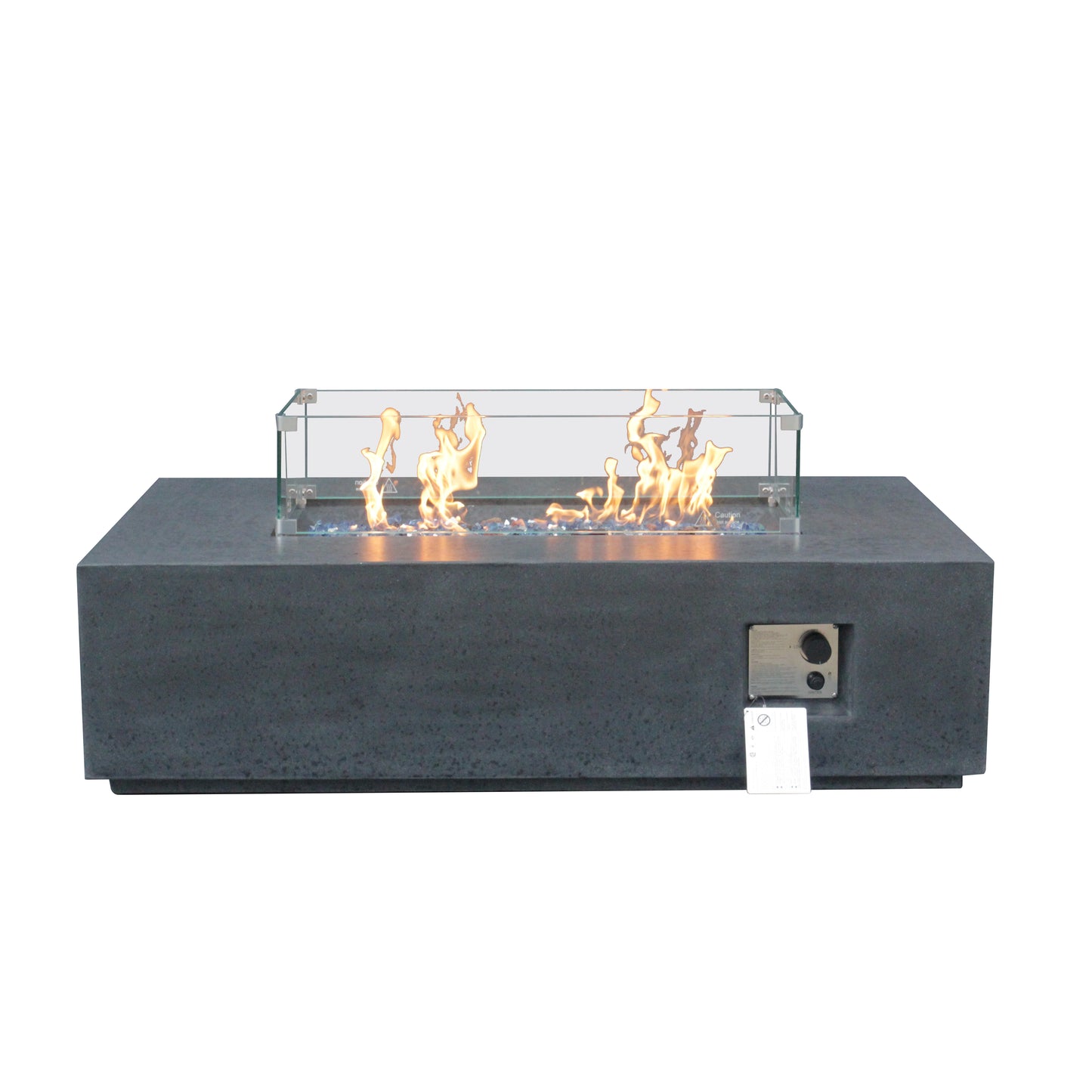 52-Inch Outdoor Propane Fire Pit Table – GFRC Concrete Rectangle Fire Table with Wind Guard | Dark Gray