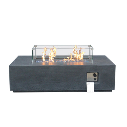 52-Inch Outdoor Propane Fire Pit Table – GFRC Concrete Rectangle Fire Table with Wind Guard | Dark Gray