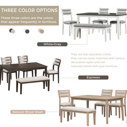 TREXM Classic and Traditional Style 6 - Piece Dining Set, Includes Dining Table, 4 Upholstered Chairs & Bench (Natural Wood Wash）