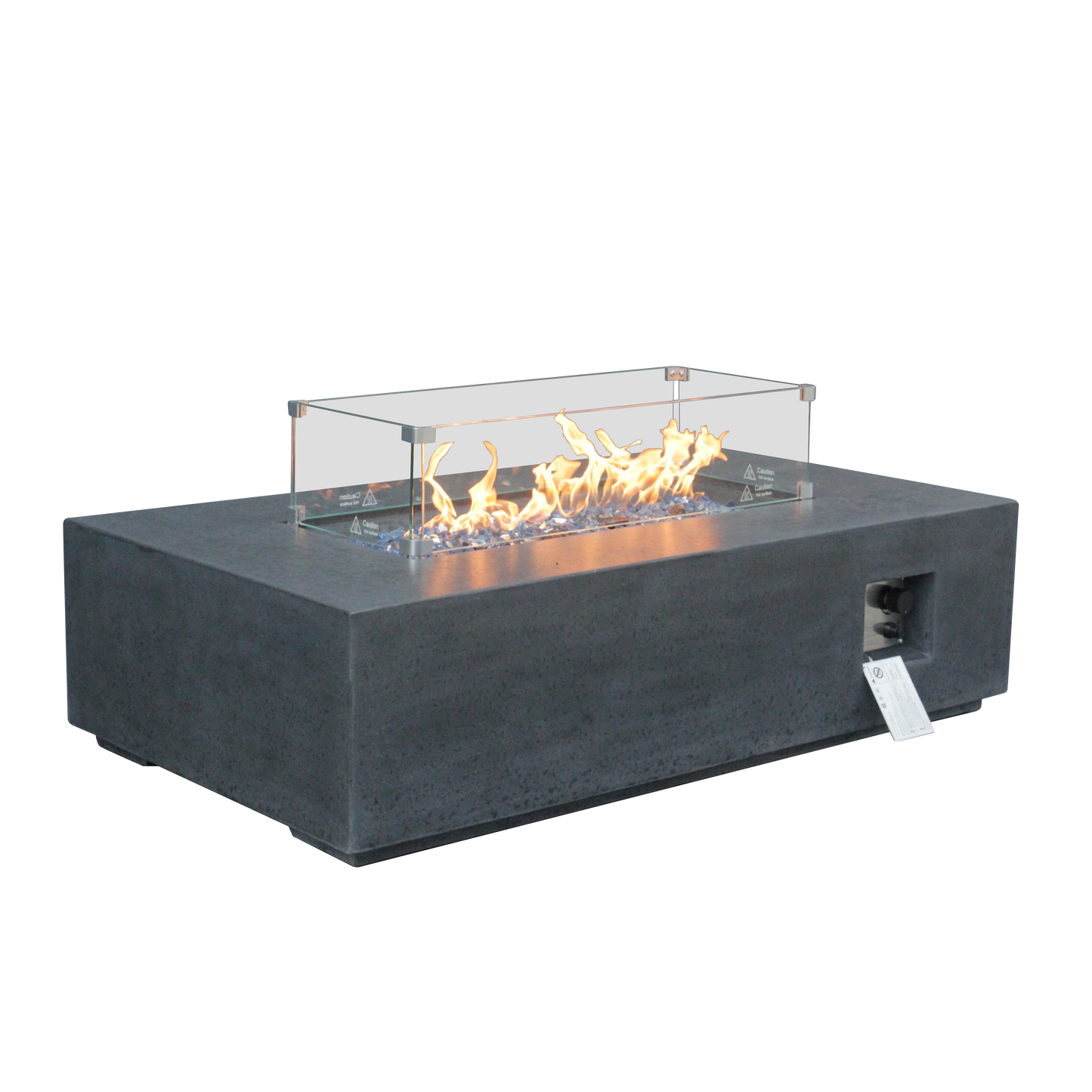 52-Inch Outdoor Propane Fire Pit Table – GFRC Concrete Rectangle Fire Table with Wind Guard | Dark Gray