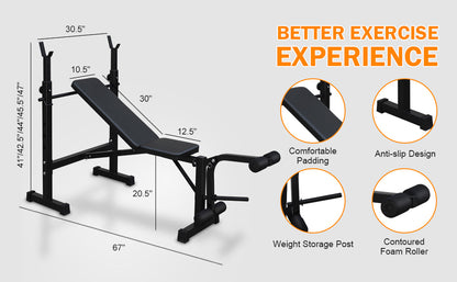 Adjustable Olympic Weight Bench & Squat Rack for Home Gym Workouts