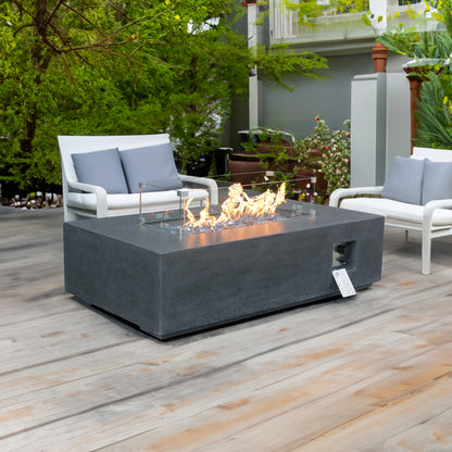 52-Inch Outdoor Propane Fire Pit Table – GFRC Concrete Rectangle Fire Table with Wind Guard | Dark Gray