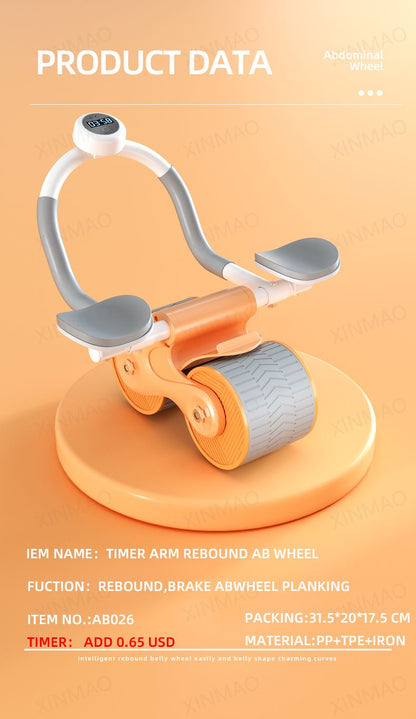 Ab Roller Wheel with Automatic Rebound and Elbow Support Pads