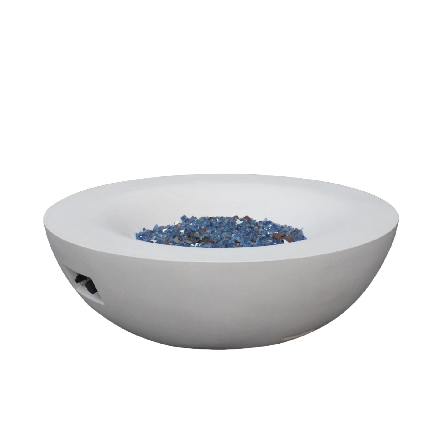 42-Inch Outdoor Propane Fire Pit Bowl – GFRC Concrete Fire Table with Lava Rock & Glass Chips | Antique White