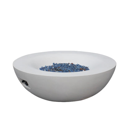 42-Inch Outdoor Propane Fire Pit Bowl – GFRC Concrete Fire Table with Lava Rock & Glass Chips | Antique White