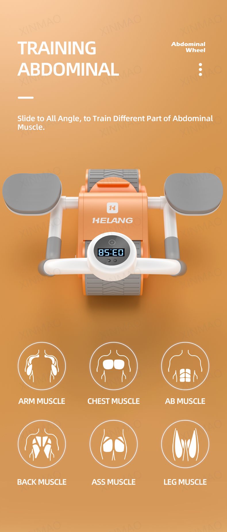 Ab Roller Wheel with Automatic Rebound and Elbow Support Pads