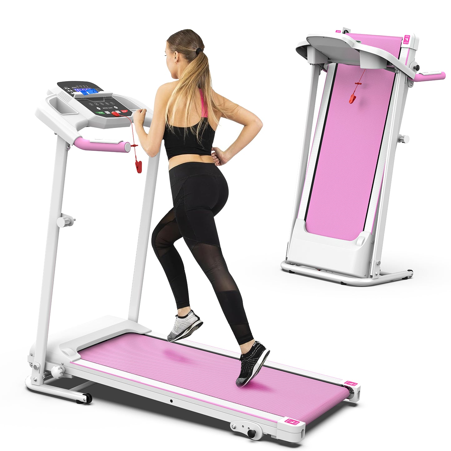 Home Fitness Foldable Treadmill with LED Monitor & Transport Wheels