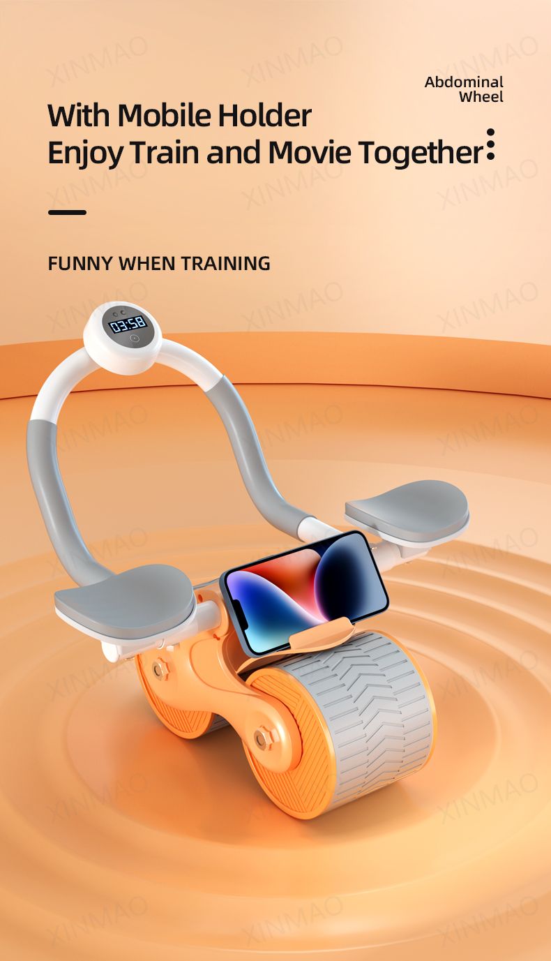 Ab Roller Wheel with Automatic Rebound and Elbow Support Pads
