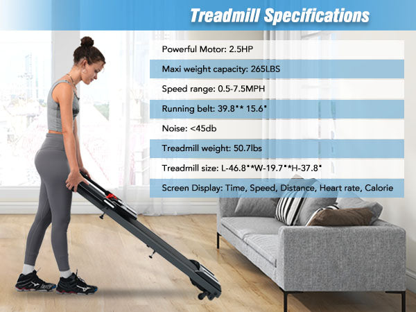 Folding Walking Pad Treadmill with Incline & Bluetooth Speaker – 2.5HP Portable Treadmill for Home and Office