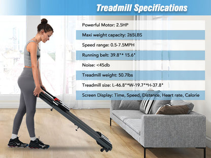 Folding Walking Pad Treadmill with Incline & Bluetooth Speaker – 2.5HP Portable Treadmill for Home and Office