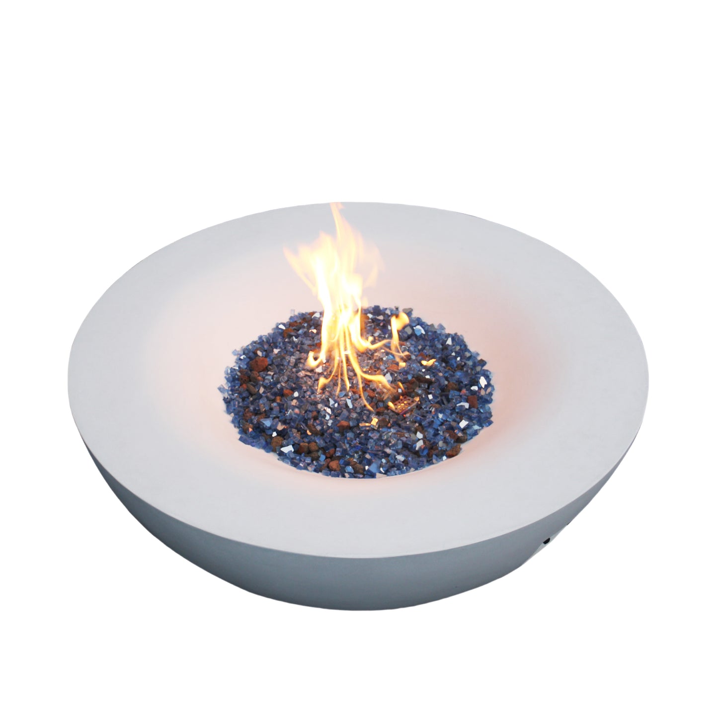 42-Inch Outdoor Propane Fire Pit Bowl – GFRC Concrete Fire Table with Lava Rock & Glass Chips | Antique White
