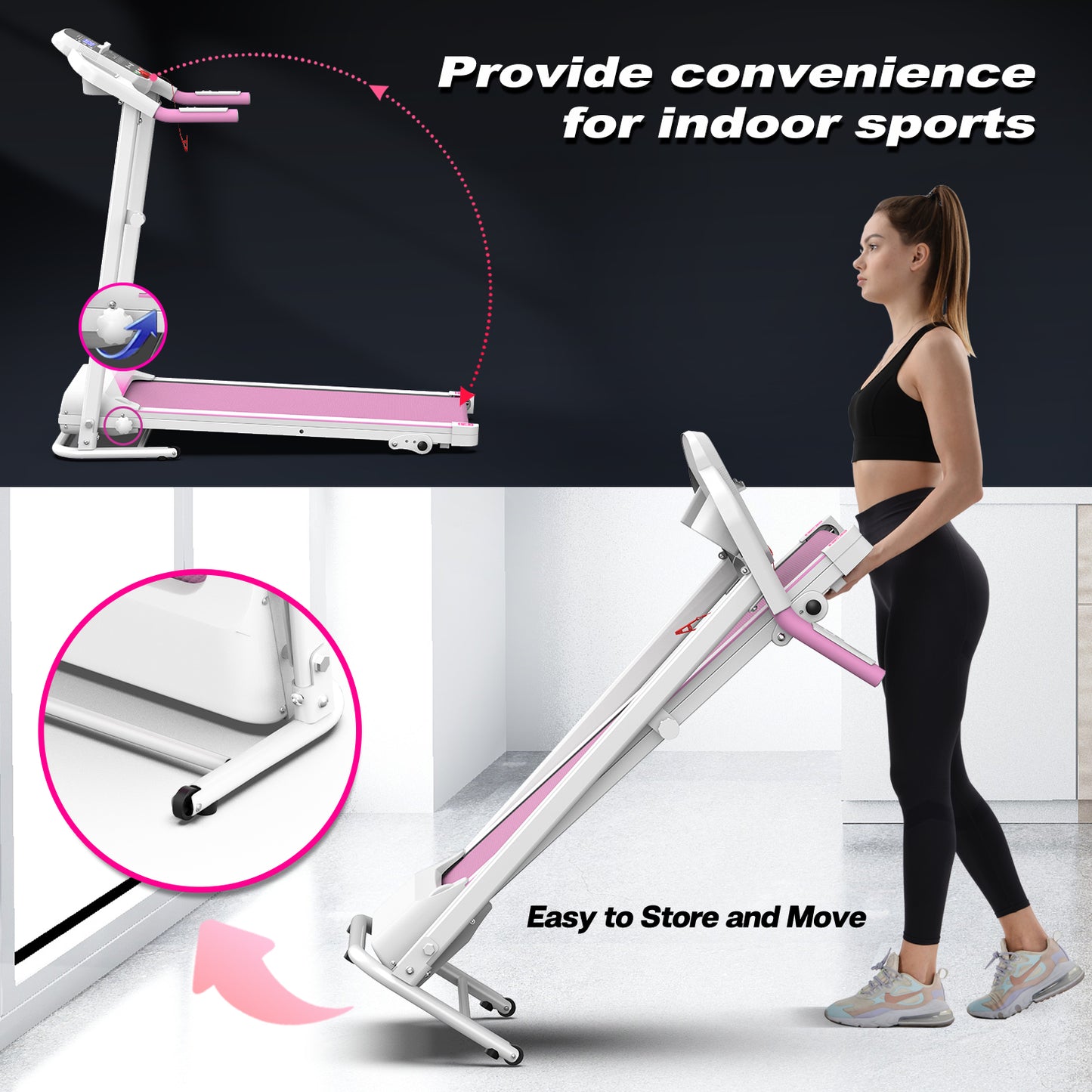 Home Fitness Foldable Treadmill with LED Monitor & Transport Wheels