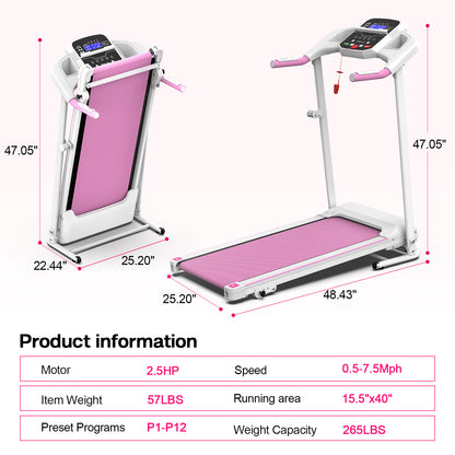 Home Fitness Foldable Treadmill with LED Monitor & Transport Wheels