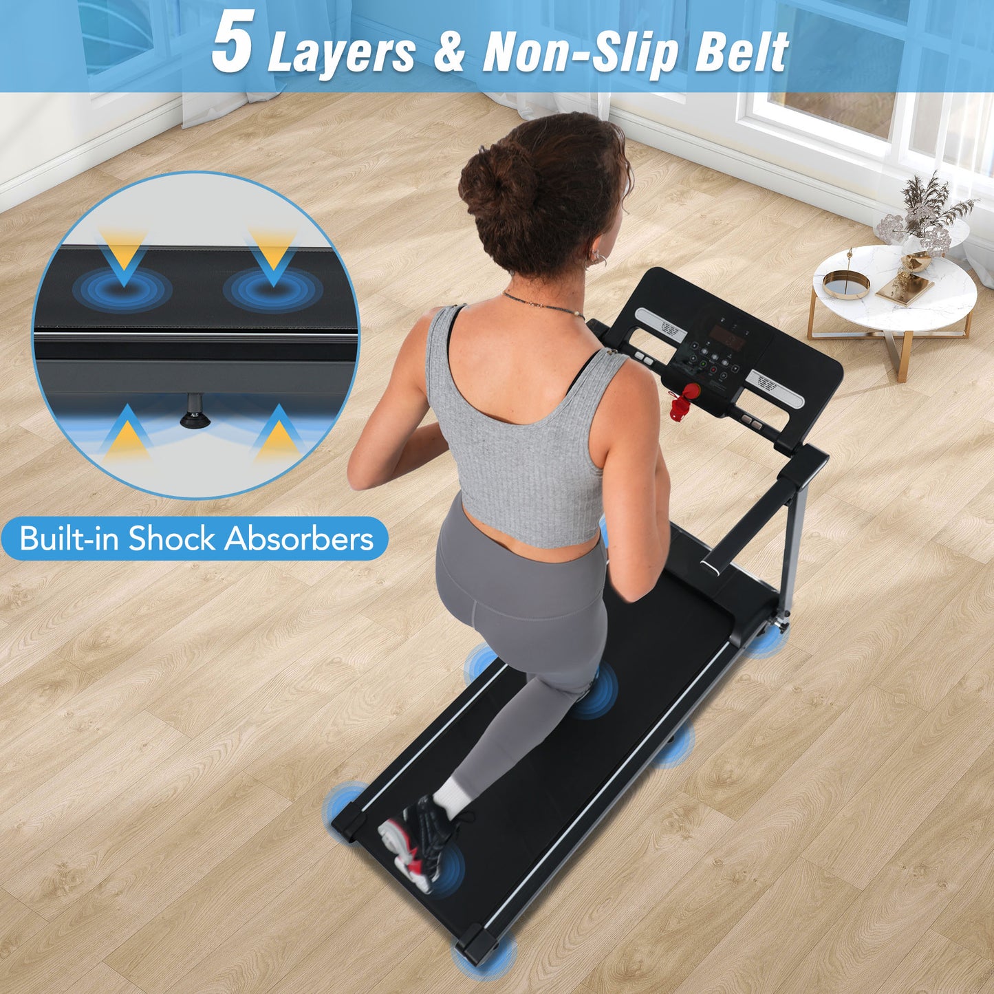 Folding Walking Pad Treadmill with Incline & Bluetooth Speaker – 2.5HP Portable Treadmill for Home and Office