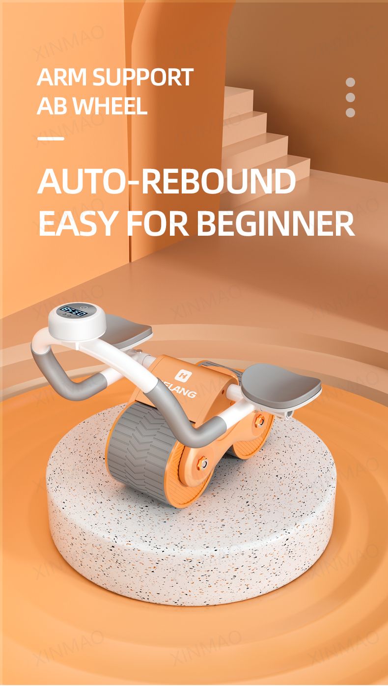 Ab Roller Wheel with Automatic Rebound and Elbow Support Pads