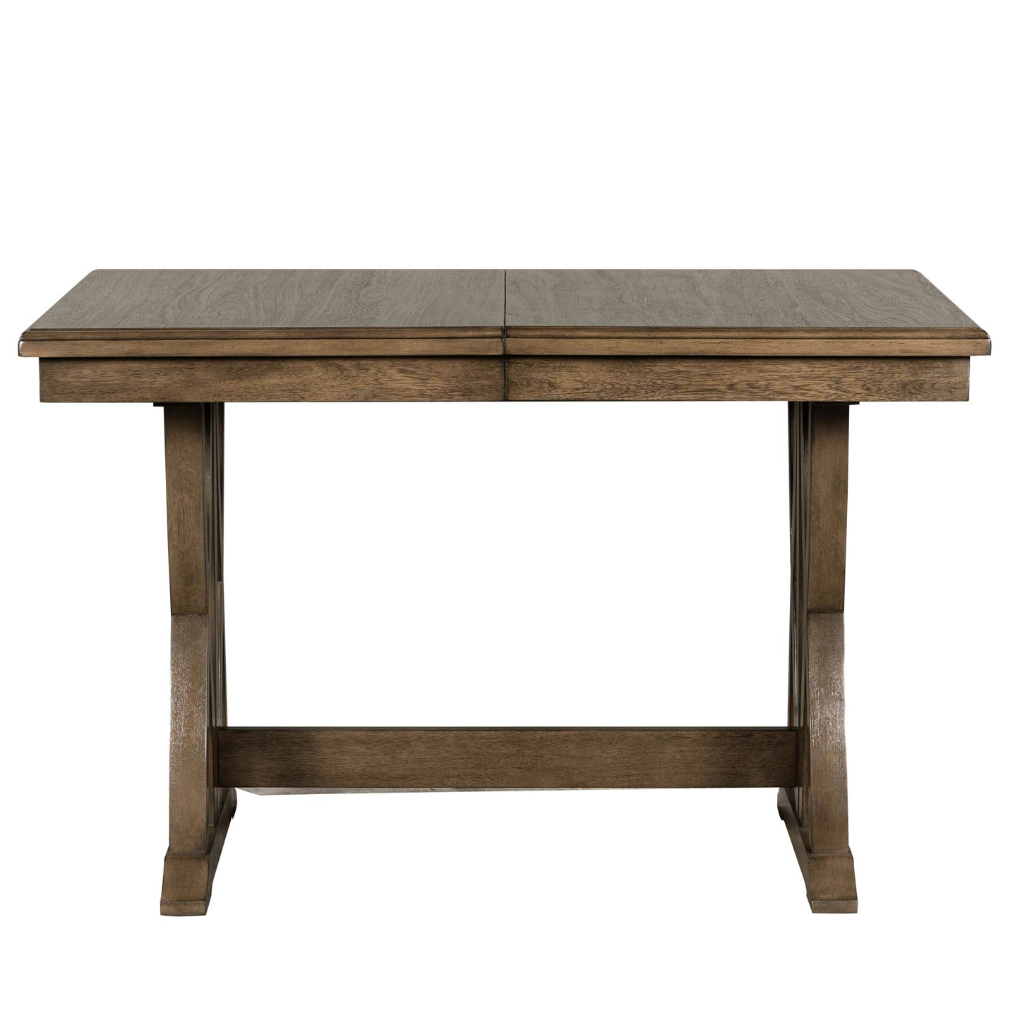 TOPMAX Mid Century Solid Wood 7-Piece Expandable Dining Table Set with Soft Cushioned Chair, Gold Brown+Gray Cushions