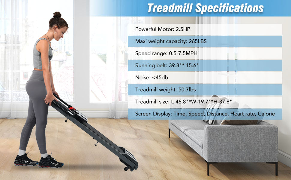Folding Walking Pad Treadmill with Incline & Bluetooth Speaker – 2.5HP Portable Treadmill for Home and Office