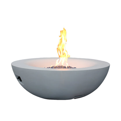 42-Inch Outdoor Propane Fire Pit Bowl – GFRC Concrete Fire Table with Lava Rock & Glass Chips | Antique White