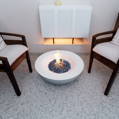 42-Inch Outdoor Propane Fire Pit Bowl – GFRC Concrete Fire Table with Lava Rock & Glass Chips | Antique White