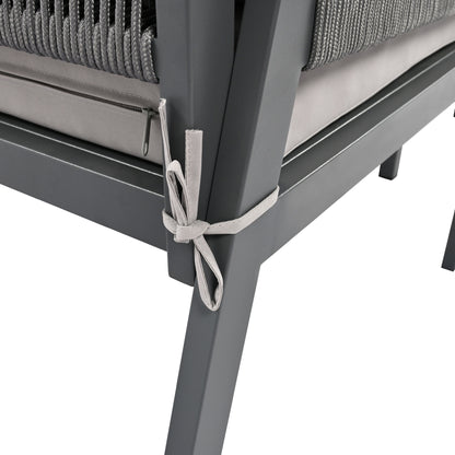 Outdoor Furniture with Tempered Glass Table Deep Seating with Thick Cushion for Backyard Porch Balcony (Grey)